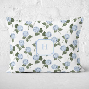 Blue Hydrangea Bloom Monogram Accent Pillow