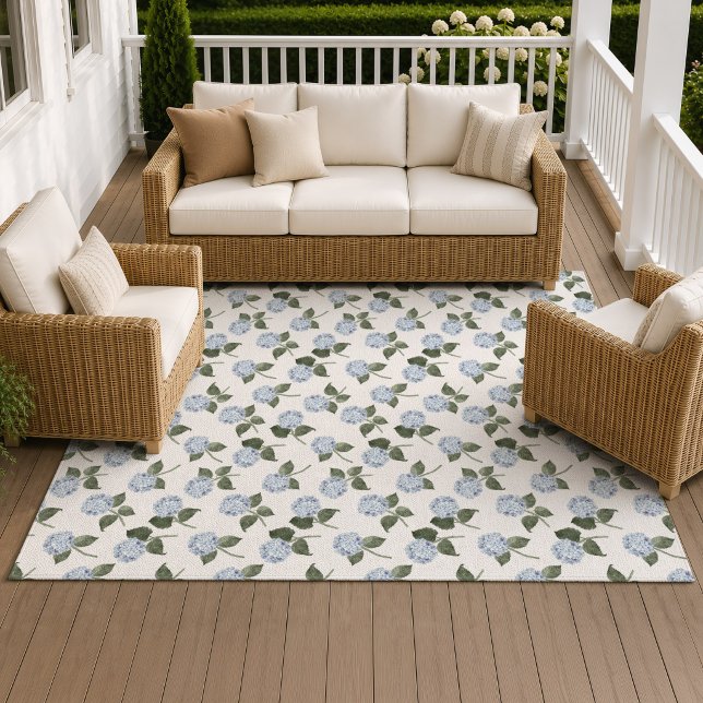 Blue Hydrangea Bloom  Outdoor Rug (Blue Hydrangea Rug)