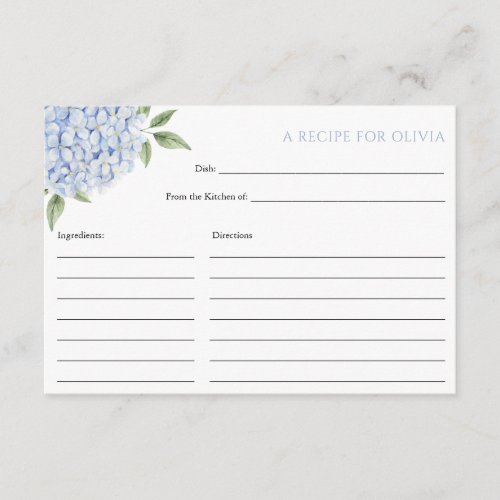 Blue Hydrangea Bloom Recipe Card