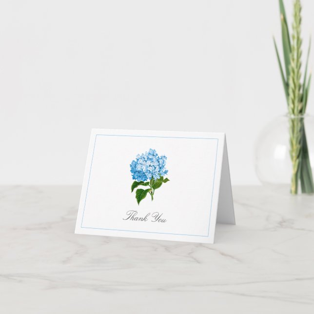 Blue Hydrangea Bloom Traditional  Letterpress Thank You Card (Front)