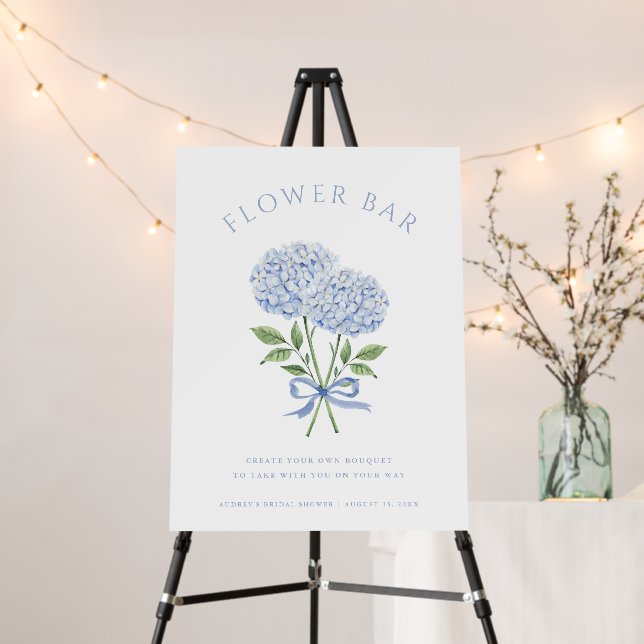 Blue Hydrangea Blooms Bouquet Flower Bar Foam Board (In Situ (Stand))