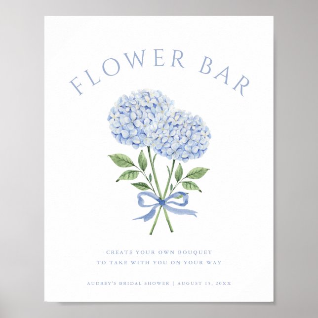 Blue Hydrangea Blooms Bouquet Flower Bar Poster (Front)