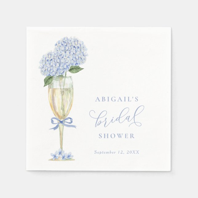 Blue Hydrangea Blooms Bridal Shower Napkins (Front)
