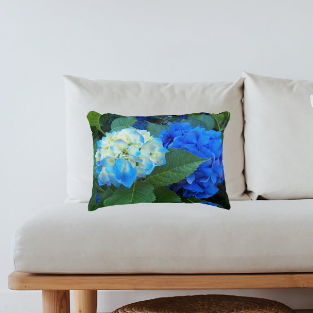 Blue Hydrangea Blooms Floral Accent Pillow (In Situ Sofa)