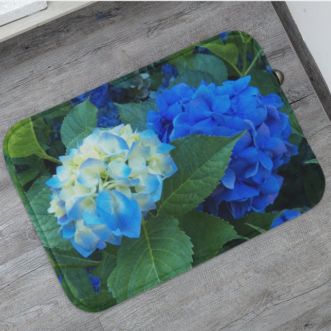 Blue Hydrangea Blooms Floral Bath Mat (In Situ)