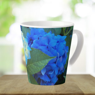 Blue Hydrangea Blooms Floral Latte Mug