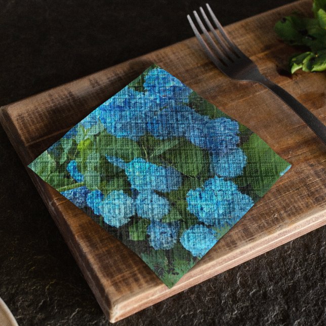 Blue Hydrangea Blooms Floral Napkins (In Situ Table)