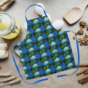 Blue Hydrangea Blooms Floral Pattern Apron