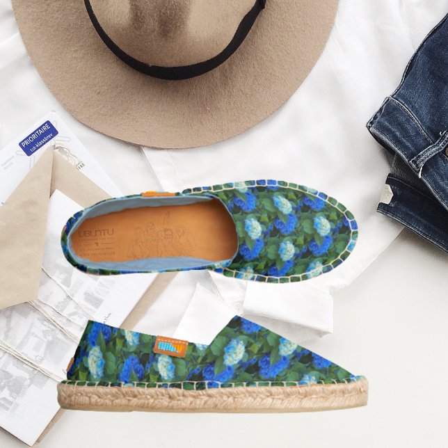 Blue Hydrangea Blooms Floral Pattern Espadrilles (In Situ)