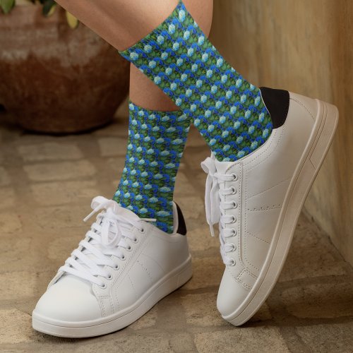 Blue Hydrangea Blooms Floral Pattern Socks