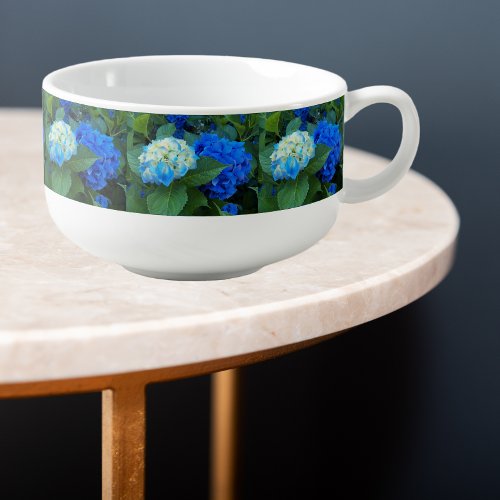 Blue Hydrangea Blooms Floral Pattern Soup Mug