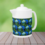 Blue Hydrangea Blooms Floral Pattern Teapot<br><div class="desc">White ceramic teapot with lid that features a photo image of beautiful,  blue Mophead Hydrangea blooms printed in a repeating pattern. A lovely,  floral design!</div>