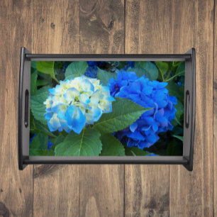 Blue Hydrangea Blooms Floral Serving Tray