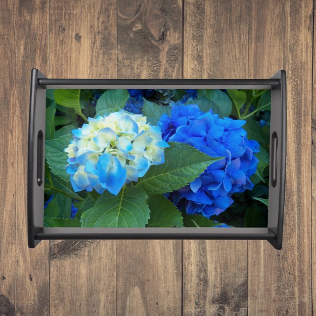 Blue Hydrangea Blooms Floral Serving Tray (In Situ)