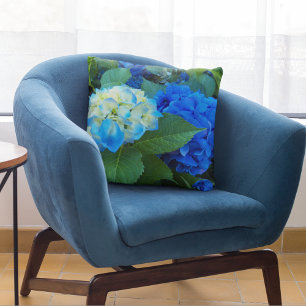 Blue Hydrangea Blooms Floral Throw Pillow