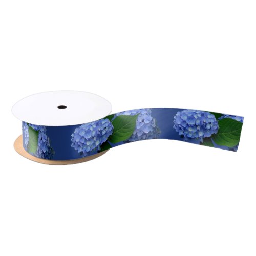 Blue Hydrangea Blooms Greenery Satin Ribbon