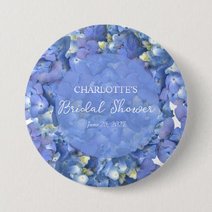 Blue Hydrangea Blooms Personalized Bridal Shower Button