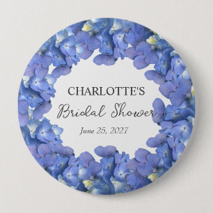 Blue Hydrangea Blooms Personalized Bridal Shower Button