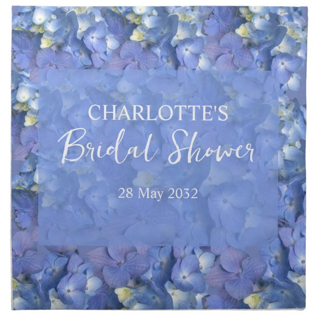 Blue Hydrangea Blooms Personalized Bridal Shower Cloth Napkin (Front)