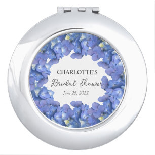 Blue Hydrangea Blooms Personalized Bridal Shower Compact Mirror