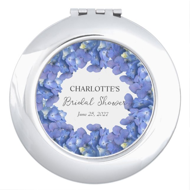 Blue Hydrangea Blooms Personalized Bridal Shower Compact Mirror (Front)