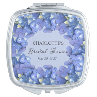 Blue Hydrangea Blooms Personalized Bridal Shower Compact Mirror