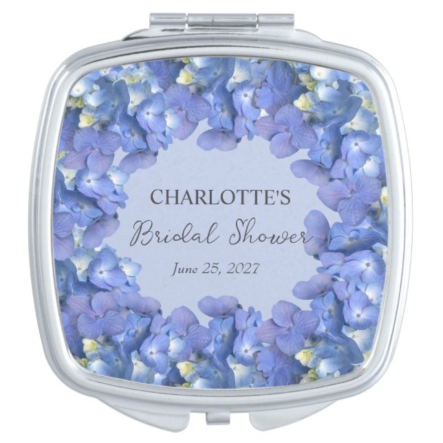 Blue Hydrangea Blooms Personalized Bridal Shower Compact Mirror (Front)