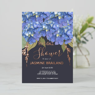 Blue Hydrangea Blooms Personalized Bridal Shower Foil Invitation