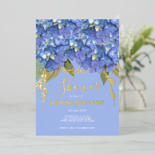 Blue Hydrangea Blooms Personalized Bridal Shower Foil Invitation
