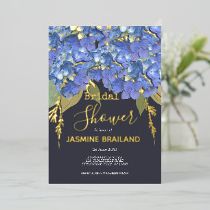 Blue Hydrangea Blooms Personalized Bridal Shower Foil Invitation