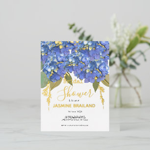 Blue Hydrangea Blooms Personalized Bridal Shower Foil Invitation Postcard