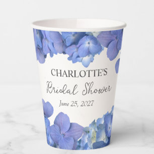 Blue Hydrangea Blooms Personalized Bridal Shower Paper Cups