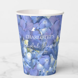 Blue Hydrangea Blooms Personalized Bridal Shower Paper Cups