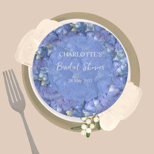 Blue Hydrangea Blooms Personalized Bridal Shower Paper Plates
