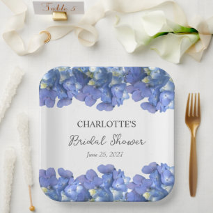 Blue Hydrangea Blooms Personalized Bridal Shower Paper Plates