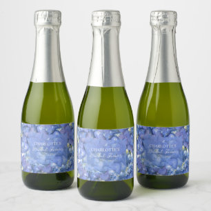 Blue Hydrangea Blooms Personalized Bridal Shower Sparkling Wine Label