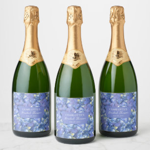 Blue Hydrangea Blooms Personalized Bridal Shower Sparkling Wine Label
