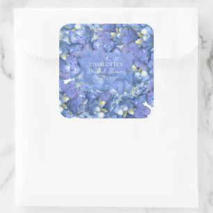 Blue Hydrangea Blooms Personalized Bridal Shower Square Sticker