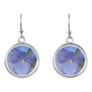 blue hydrangea blossom photography closeup earrings