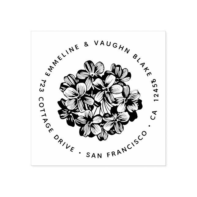 Blue Hydrangea Blossom Return Address Botanical Rubber Stamp (Imprint)