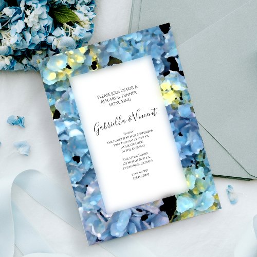 Blue Hydrangea Blossom Wedding Rehearsal Dinner Invitation