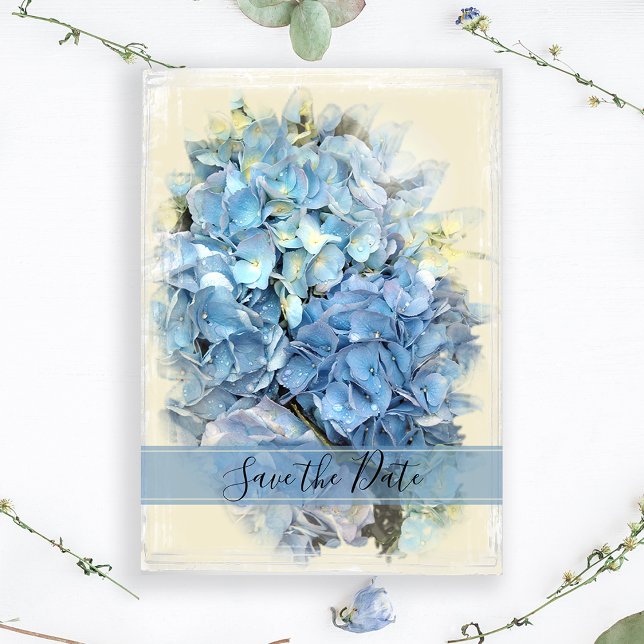 Blue Hydrangea Blossom Wedding Save the Date (Creator Uploaded)