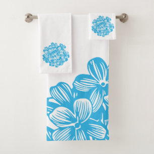 Blue Hydrangea Blossoms - Botanical Flowers Bath Towel Set