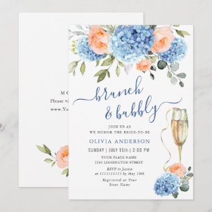 Blue Hydrangea Blush Pink Roses BRIDAL SHOWER Invitation