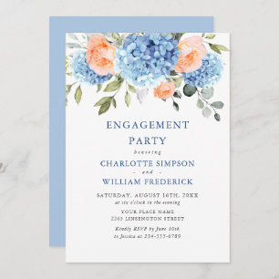 Blue Hydrangea Blush Pink Roses ENGAGEMENT PARTY Invitation