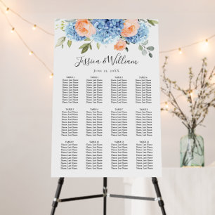 Blue Hydrangea Blush Rose 12 Tables SEATING CHART Foam Board