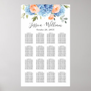 Blue Hydrangea Blush Rose 16 Tables SEATING CHART