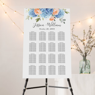 Blue Hydrangea Blush Rose 16 Tables SEATING CHART Foam Board