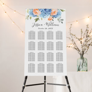 Blue Hydrangea Blush Rose 16 Tables SEATING CHART Foam Board