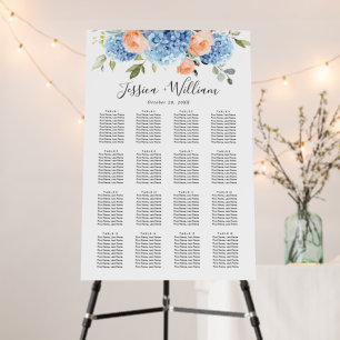Blue Hydrangea Blush Rose 16 Tables SEATING CHART Foam Board